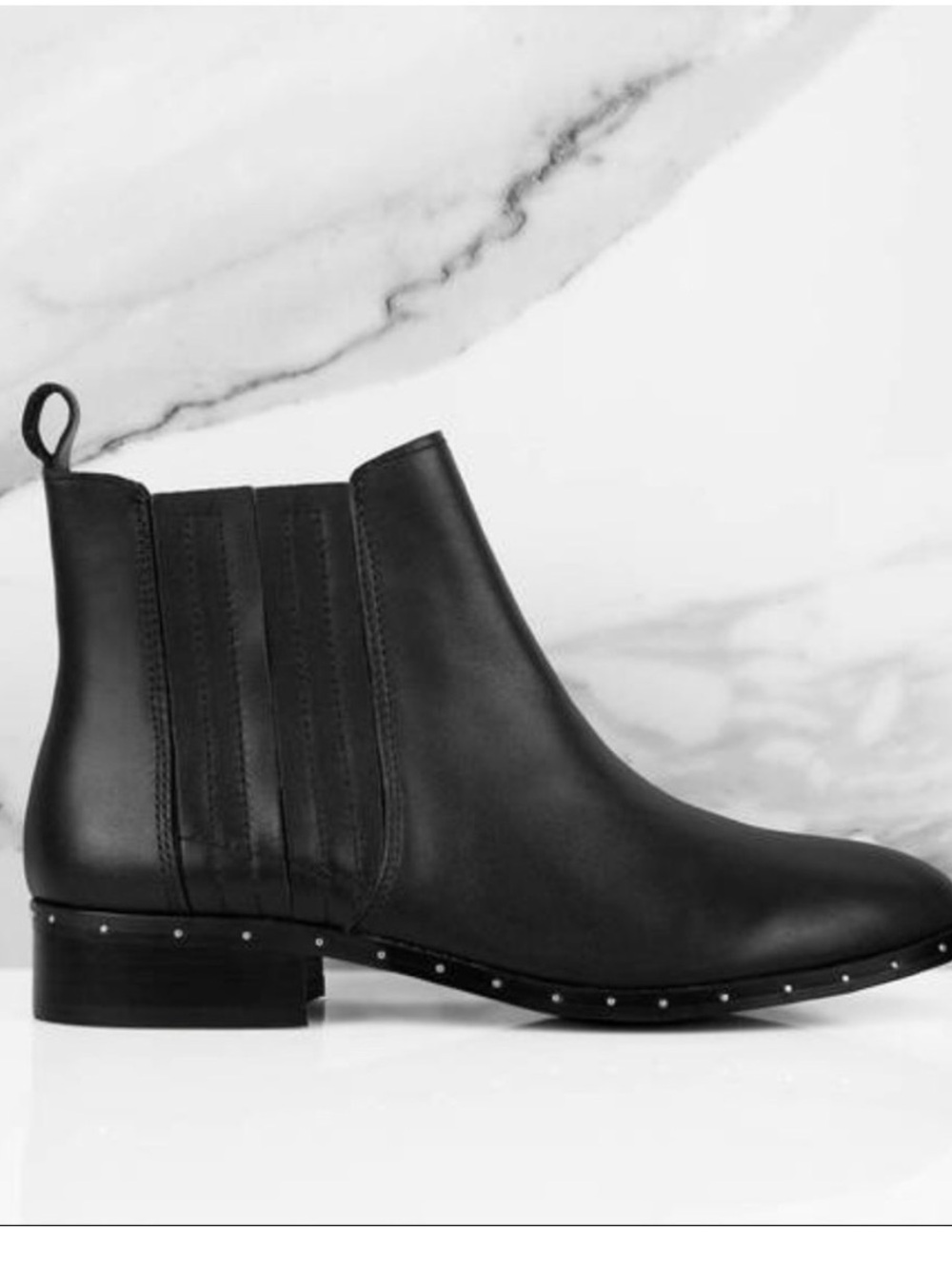 Steve Madden Black Leather Chelsea Booties with Stud Trim Orchid